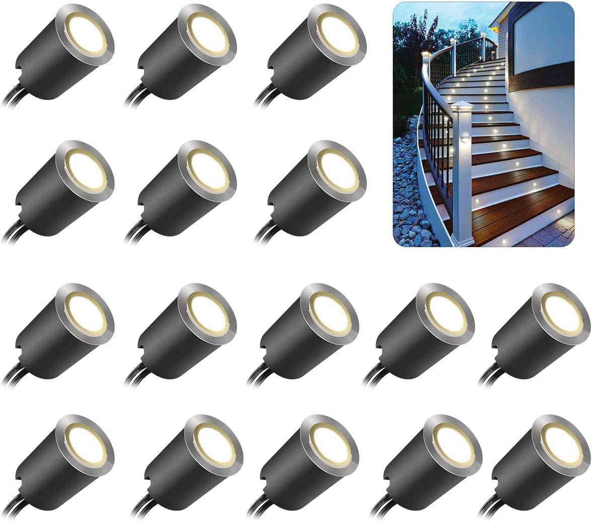 Set Mit 16 Eingelassenen Led-außenstrahlern, Ip67 Wasserdicht, Ø 32 Mm, Für Holzterrasse, Schwimmbad, Garten, Treppe, Holzterrasse (mit Eu-stecker) (16 Neutralweiße 4500k Leds)