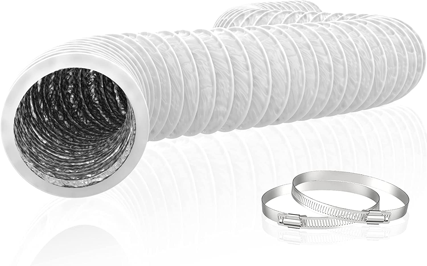 Flexibler Abluftschlauch Aus Aluminium Und Pvc, 150 Mm Durchmesser Und 6 M Lang - Lüftungsschlauch Für Abluftventilatoren, Klimaanlagen, Wäschetrockner (ø150 Mm X 6 M, Weiß)