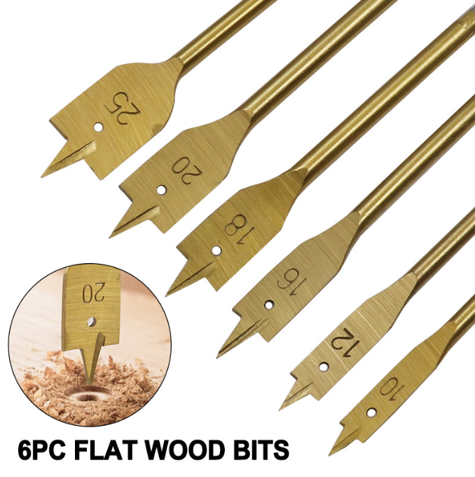 6 Titanbeschichtete Holzbohrer, 10 Bis 25 Mm
