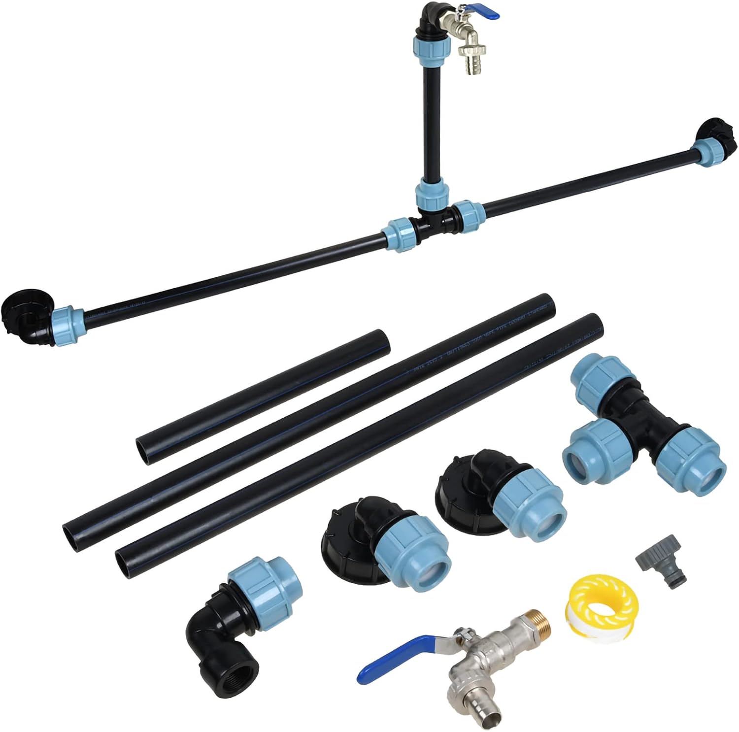 Ibc-adapter-anschlussset Für Zwei Nebeneinander Stehende Ibc-tanks Und Regenwassertanks Mit 3/4"-schwanenhals Für Gartenschlauch- Oder Regenwassertankauslass