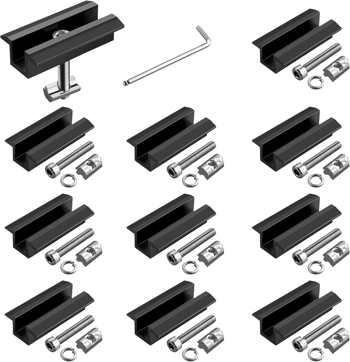 Packung Mit 10 Ineasicer Solarpanel-befestigungen, 70 Mm Breit, Aus Aluminium, Für Rahmen Mit Einer Höhe Von 30 Bis 42 Mm, Schwarz.