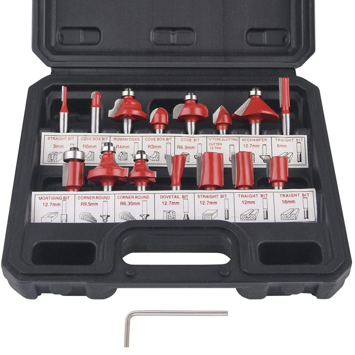 Set Mit 15 Fräsern, 6,35 Mm (1/4") Schaft, Hartmetallspitze, Für Holzbearbeitung, Schaft Aus Geschmiedetem Stahl