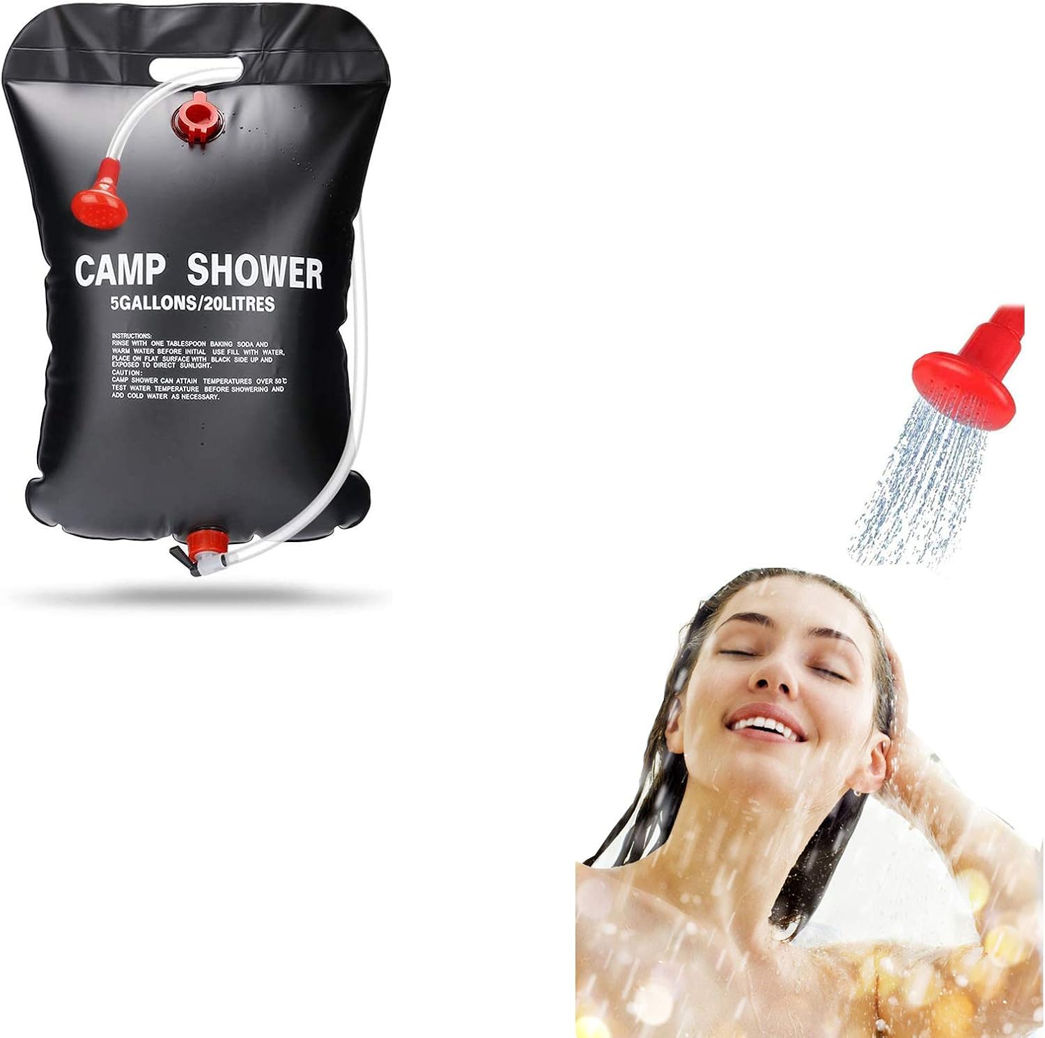 Solarduschsack Fürs Camping – 20-liter-solarduschsack Für Camping Und Wandern – Tragbarer Warmwasserduschsack Mit Abnehmbarem Schlauch Und Verstellbarem Duschkopf Bis 45 °c