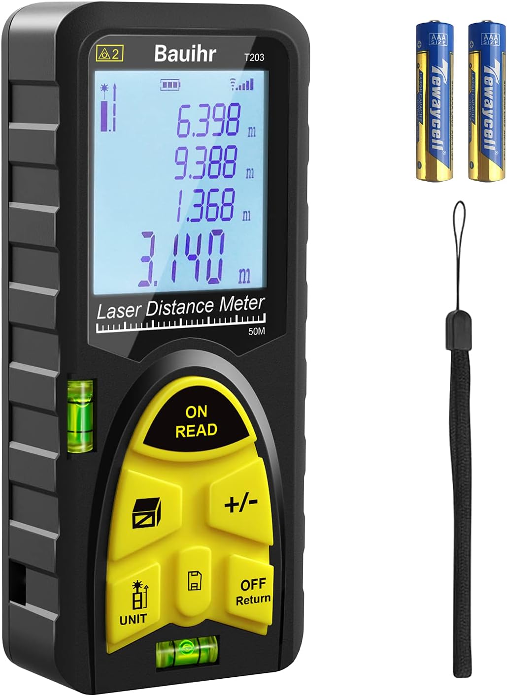 Infrarot-laser-entfernungsmesser, Digitales Messgerät Mit 50 M (165 Ft) Reichweite, Tragegriff, Wasserwaage, Großem, Hintergrundbeleuchtetem Lcd-bildschirm Und Schutzart Ip54 (wasserdicht).