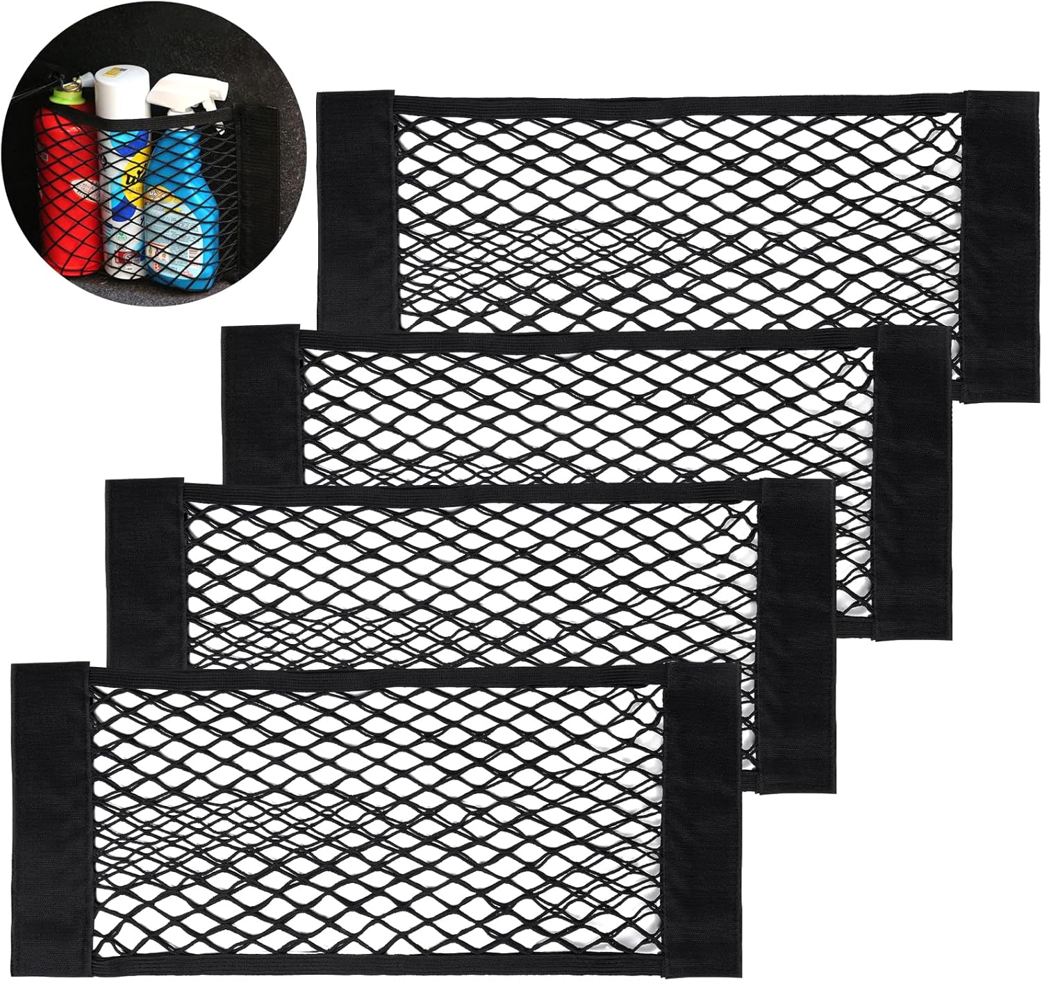 Kofferraum-aufbewahrungsnetz, [4 Stück 60 X 25 Cm] Aufbewahrungstasche Mit Taschen Und Elastischem Klettverschluss Für Den Kofferraum