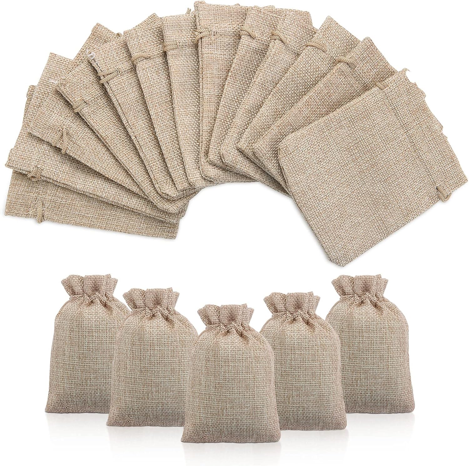 Set Mit 50 Jutebeuteln, Leinen- Und Hanfbeuteln Sowie Stoffbeuteln Mit Kordelzug Für Kandierte Mandeln, Lavendel, Adventskalender, Geschenke, 9 X 12 Cm