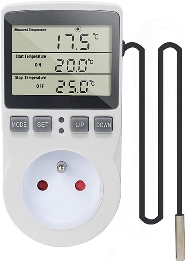 220v Digitalthermostat Mit Sonde Für Heizung Und Kühlung, Lcd-anzeige, Kompatibel Mit Kühlschrank, Brutkasten, Gewächshaus Und Ventilator.