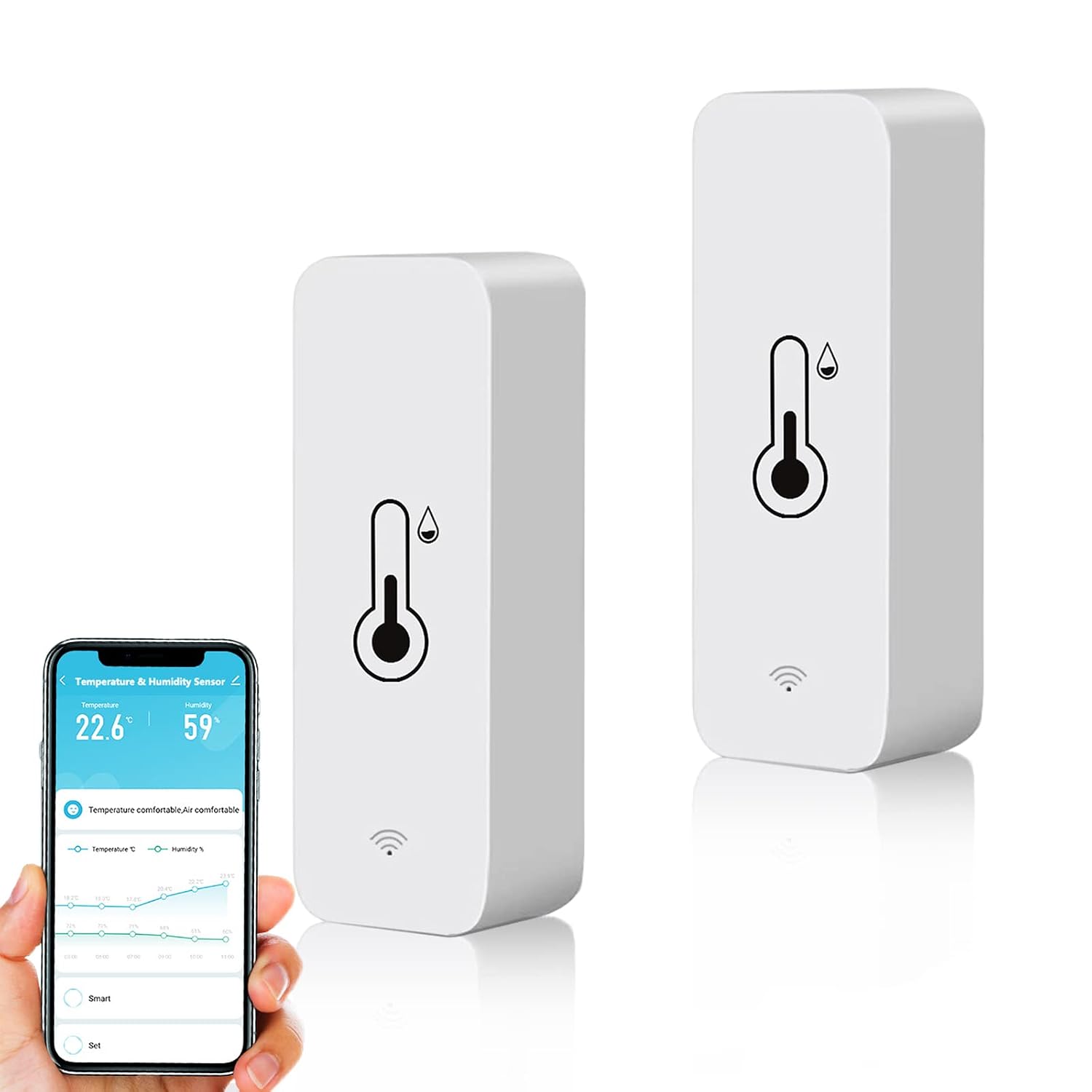 Set Mit 2 Intelligenten Wlan-thermometern, Mini-digital-temperatur- Und Feuchtigkeitssensor Für Innenräume, Umgebungstemperatur- Und Feuchtigkeitssensor Für Gewächshäuser Und Keller, Kompatibel Mit Al