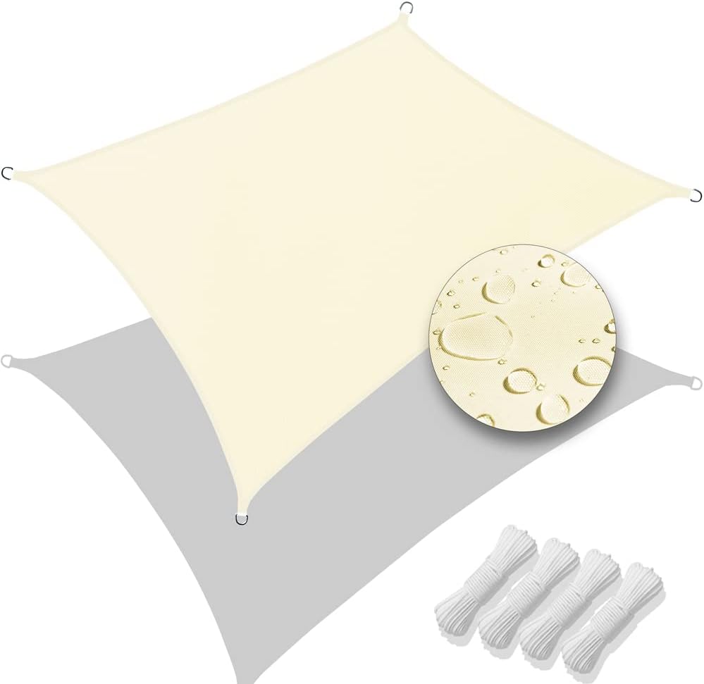 Ineasicer Rechteckiges Sonnensegel, Wasserdicht, Uv-schutz, 95 % Polyester, Strapazierfähig Und Atmungsaktiv, Für Garten Oder Terrasse, Mit Seil, 3 X 5 M, Beige