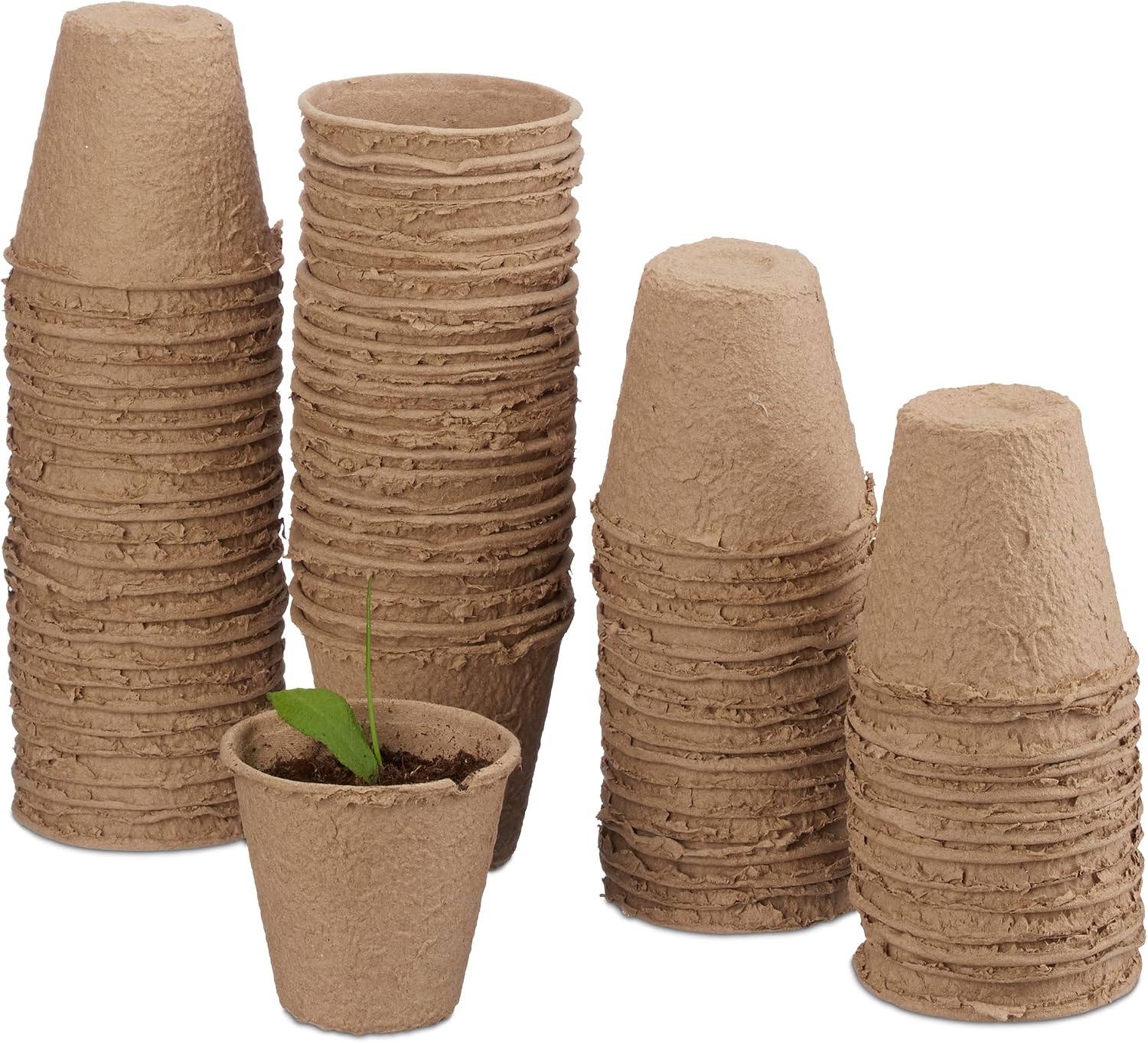 Packung Mit 100 Biologisch Abbaubaren Zellulose-blumentöpfen, Rund, 8 Cm, Beige, 8 X 8 Cm