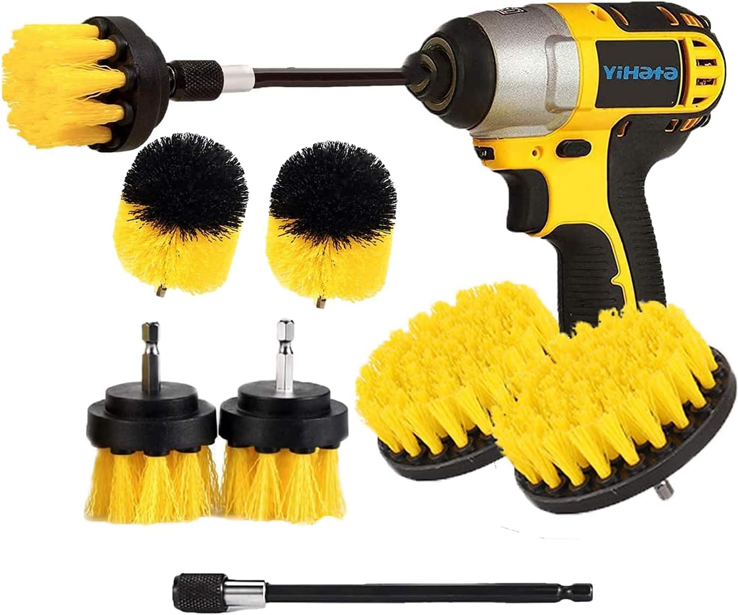 Set Mit 7 Reinigungsbürsten Für Bohrmaschinen, Geeignet Für Autos, Fliesen, Teppiche, Badewannen, Küchen Und Toiletten. Farbe: Gelb.