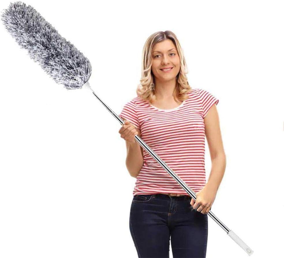 Waschbarer Teleskop-staubwedel, Teleskop-mikrofaser-staubbürste Aus Edelstahl Und Klappbarer Eckbesen, Extra Langer, Ausziehbarer Staubwedel Bis Zu 254 Cm, Für Decken Und Spinnweben (grau)