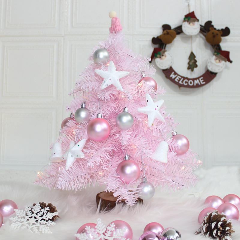 Mini-künstlicher Rosa Weihnachtsbaum Mit Led-lichtern Und Glitzerkugeln Für Hochzeitsdekoration (rosa), 45 Cm