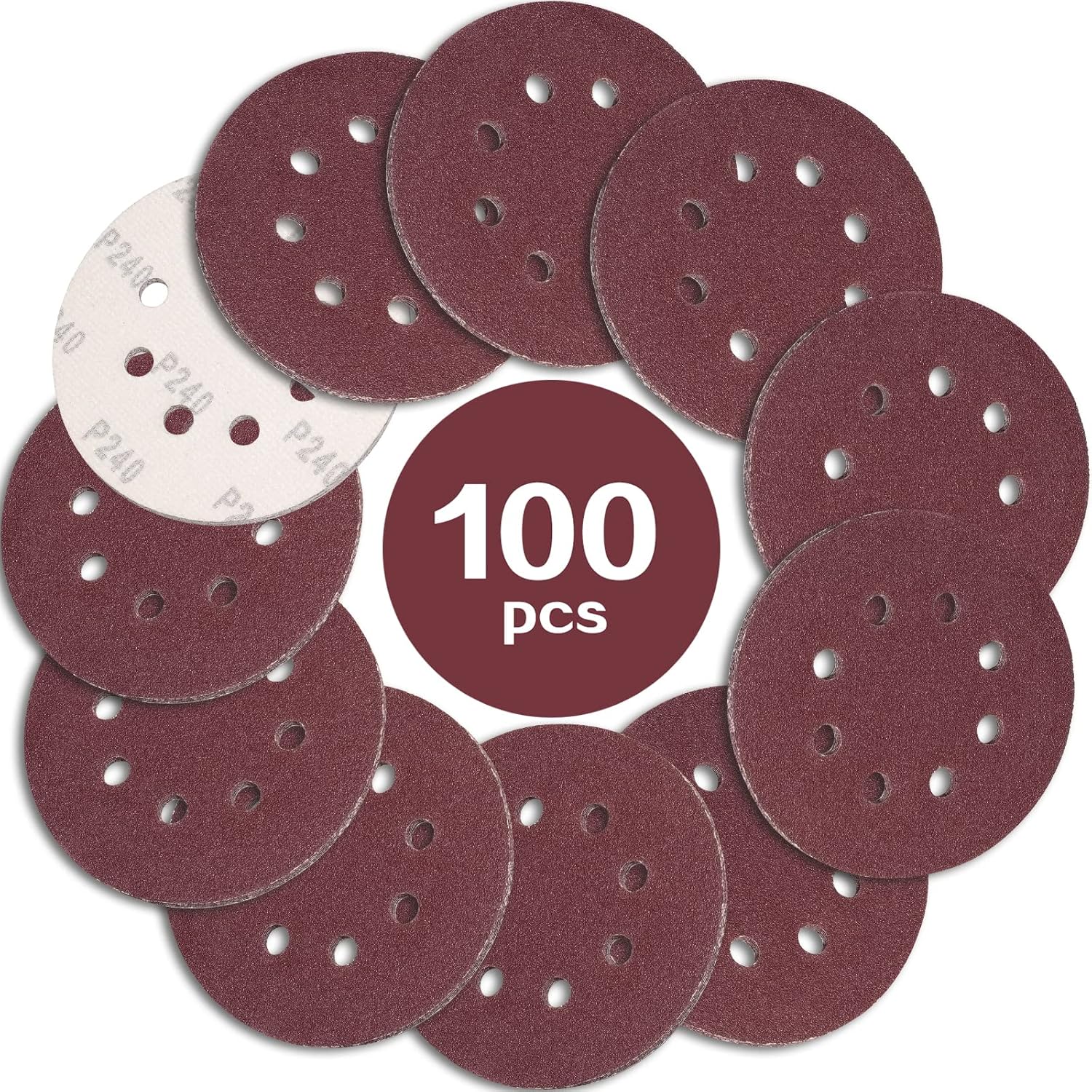 Ineasicer Packung Mit 100 125mm Schleifscheiben, Körnung 240, 8 Löcher, Schleifmittel, Ideal Zum Schleifen Und Polieren Mit Exzenterschleifern.
