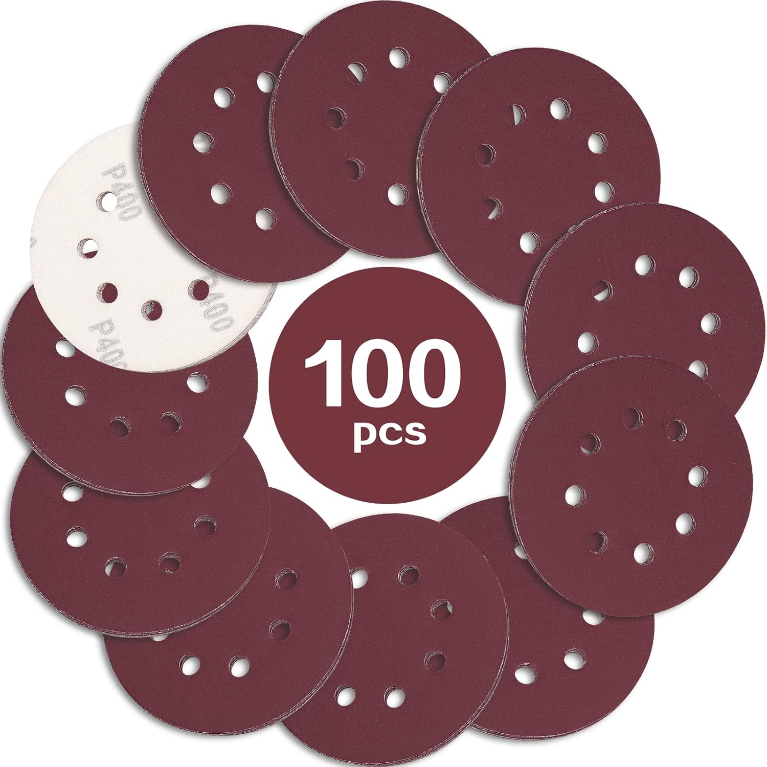 Ineasicer Packung Mit 100 125mm Schleifscheiben, Körnung 400, 8 Löcher, Schleifmittel, Ideal Zum Schleifen Und Polieren Mit Exzenterschleifern.