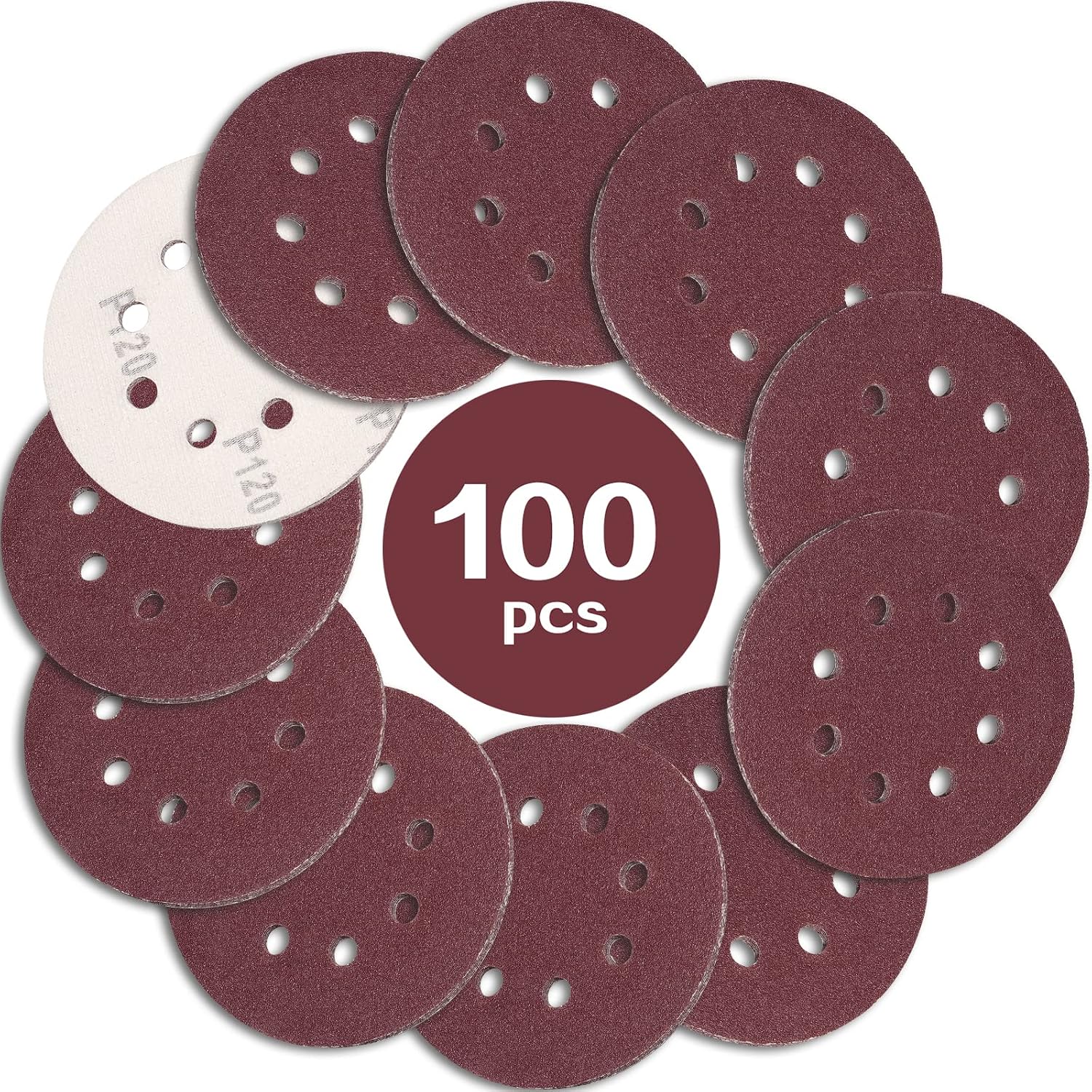 Ineasicer 100er-packung 125-mm-schleifscheiben, Körnung 120, 8 Löcher, Schleifmittel, Ideal Zum Schleifen Und Polieren Mit Exzenterschleifern