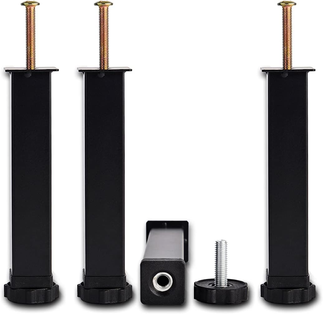 Schwarze Bettfüße, Universell Für Lattenroste, Höhenverstellbar: 30 Cm (+2 Cm), Verstellbar Von 15 Bis 35 Cm, Material: Metall, Vierkantprofil: 3 X 3 Cm Für Bettgestelle Inkl. M8 X 60 Mm Schrauben
