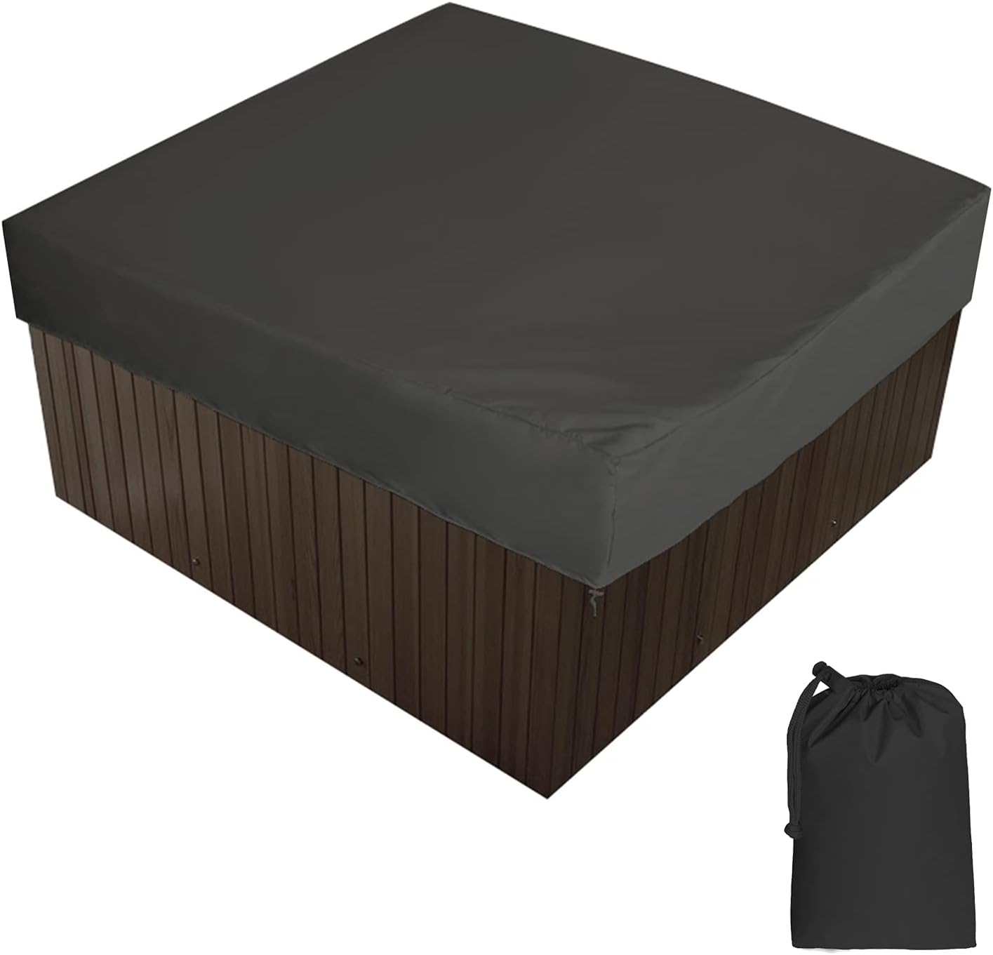 Quadratische, Wasserdichte Whirlpool-abdeckung Aus 190t-polyester, Staub- Und Uv-beständig, Mit Aufbewahrungstasche, Erhältlich In 7 Größen, Schwarz, 215 X 215 X 30 Cm