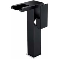 Waschtischarmatur Mit Integrierter Led-beleuchtung, Wasserfall-effekt, Modernem Und Elegantem Design, Mischbatterie Aus Schwarzem Messing, Warm- Und Kaltwasser, 3 Farben, Schwarz.