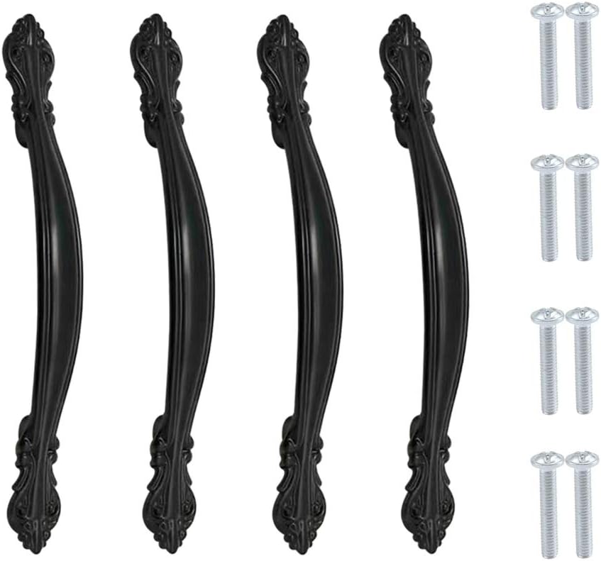 Set Mit 4 Ineasicer Vintage-möbelgriffen, Küchentürgriffe Aus Aluminiumlegierung, Schwarze, Bogenförmige Schrankgriffe Für Kommoden Und Badezimmer, 128 Mm Lochabstand