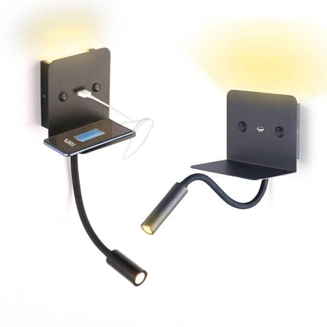 Slange 6w Led-wandleuchte Und Leselampe Mit Usb-anschluss – Schwarz