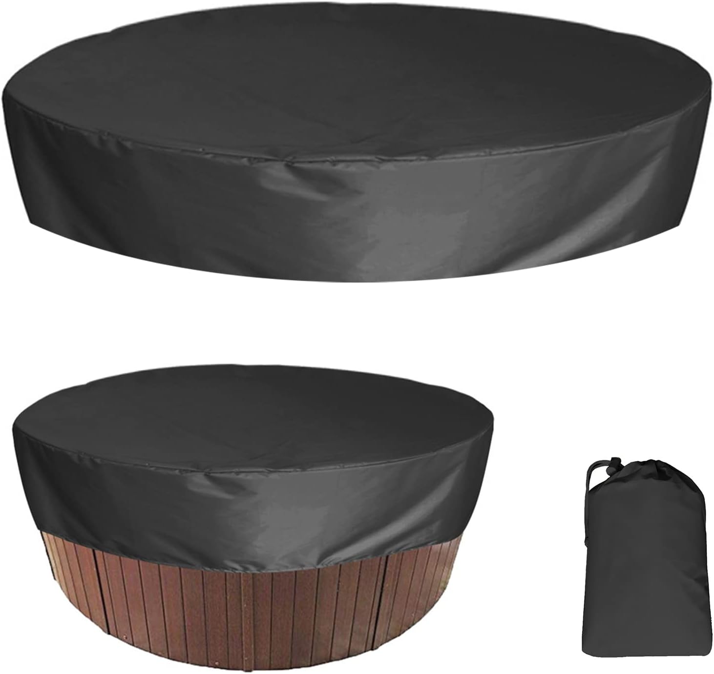 Runde, Wasserdichte Spa-abdeckung, Außenbadewannenabdeckung, Wasserdichter Spa-schutz, Wind- Und Uv-beständige Badewannenabdeckung Für Schwimmbecken, Schwarz, 200 × 30 Cm
