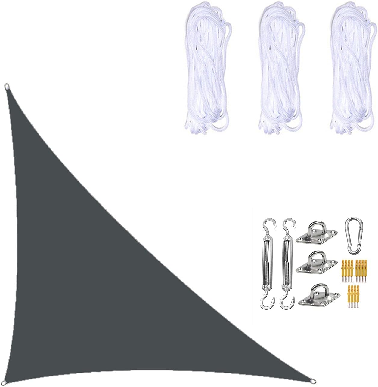 Wasserdichtes Sonnensegel 3×4×5 Meter, Rechtwinkliges Dreieck, Sonnenschutzgewebe Mit Befestigungsset Für Garten, Terrasse Und Pflanzen, Schwarz