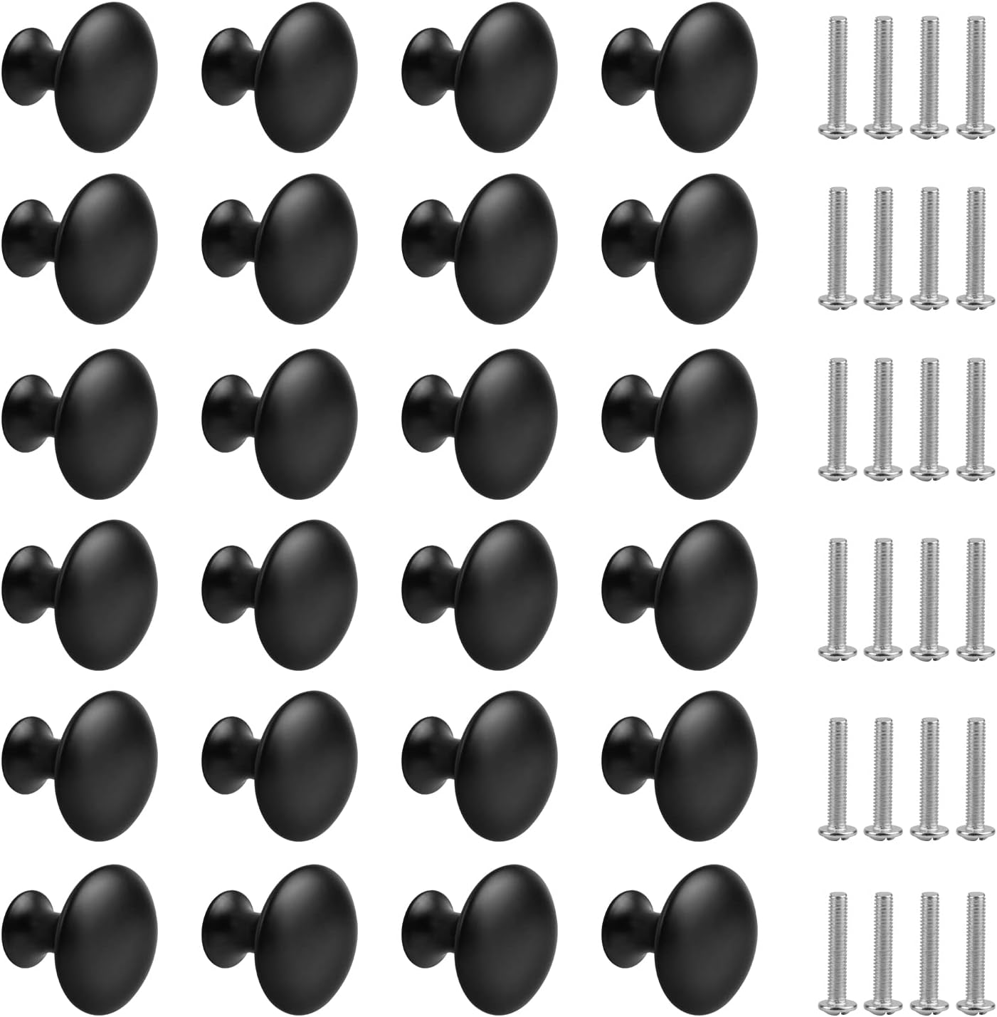 24 Matte Schwarze Schubladengriffe, Runde Möbelgriffe Mit Schrauben Für Küchenschränke, Tische, Nachttische (30 Mm)
