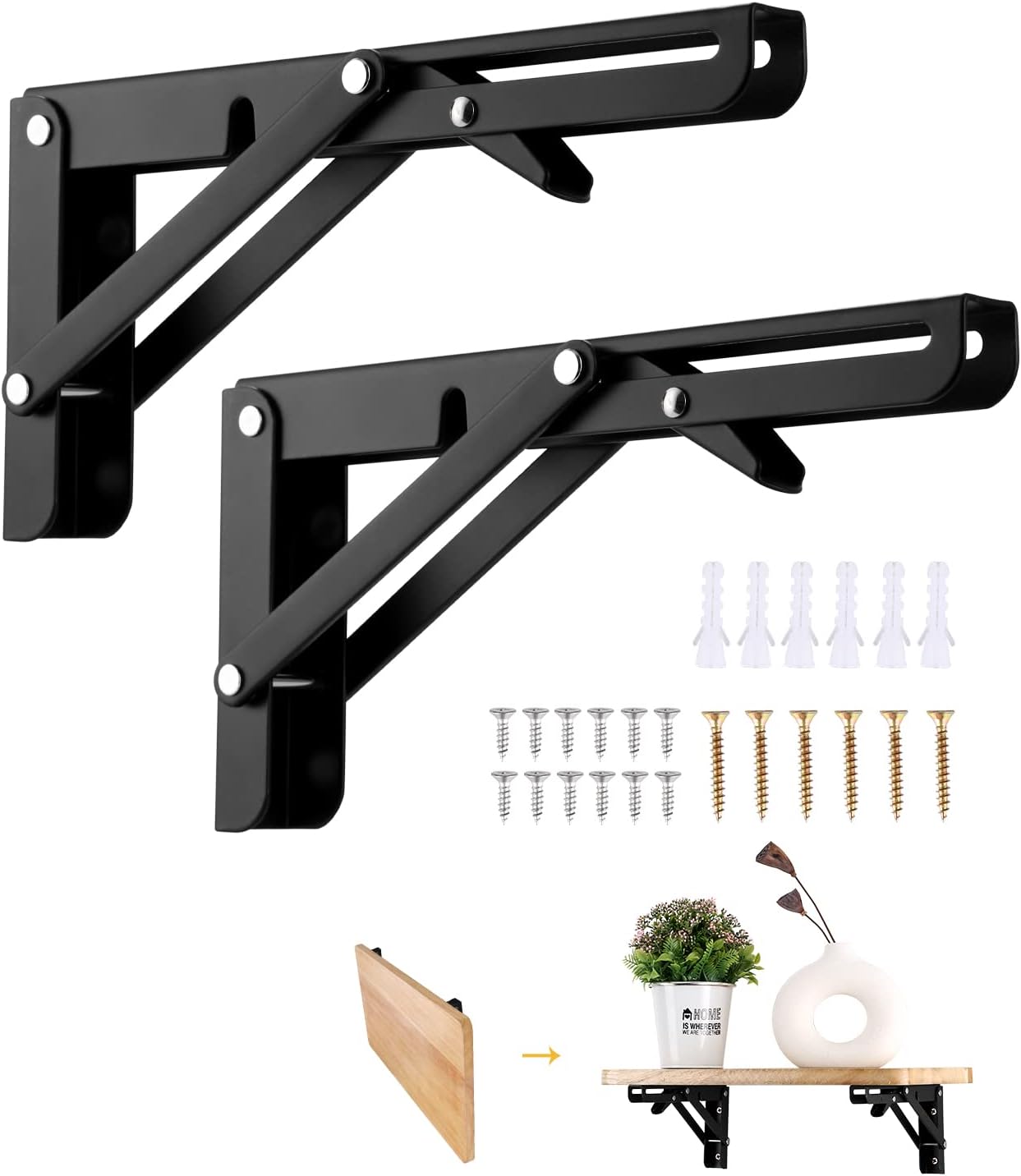Klappkonsole 300 Mm, 2 Stück, Schwarz, Für Klappkonsole, Tragfähigkeit Von Klappregalhalterungen, Robuste, Einziehbare Klappkonsolenhalterung, Regalhalterung, Für Garage, Küche, Schlafzimmer.