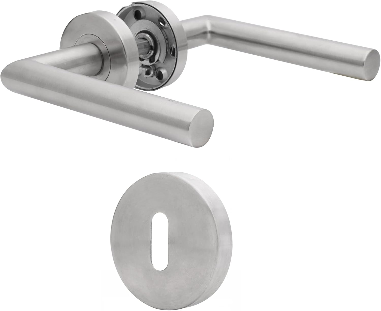 Set Aus L-förmigen Edelstahl-innentürgriffen Für Bad Und Wc, Gebürstete Silberoberfläche