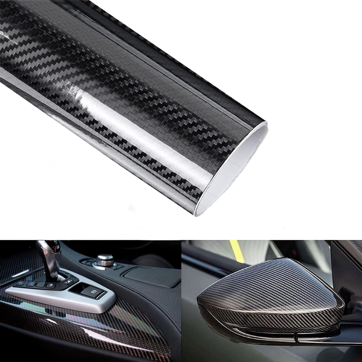 6d Schwarze Vinylfolie In Carbonfaser-optik, 300 X 30 Cm, Hochglänzend, Mit Dekompressionstechnologie, Blasenfrei, Selbstklebend Für Autos, Motorräder, Innen- Und Außenbereich.