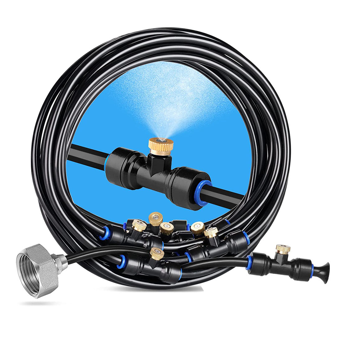Ineasicer Outdoor-bewässerungssystem, 12 M Terrassen-bewässerungssystem Mit 16 Sprühdüsen + 1 Adapter (messing, 19 Mm). Ideal Für Terrassen, Gärten, Gewächshäuser, Trampoline Und Wasserparks.