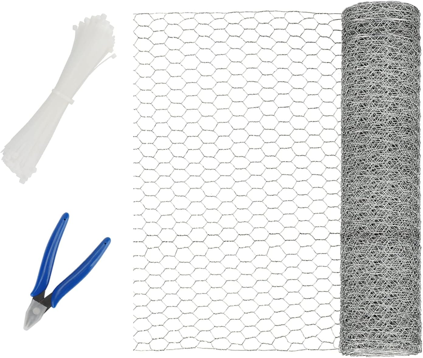 Ineasicer 40 Cm X 10 M Verzinktes Sechseckiges Drahtgeflecht Mit 100 Kabelbindern Und 1 Drahtschneider, Ideal Für Kunsthandwerk, Gartenarbeit Und Dekoration.