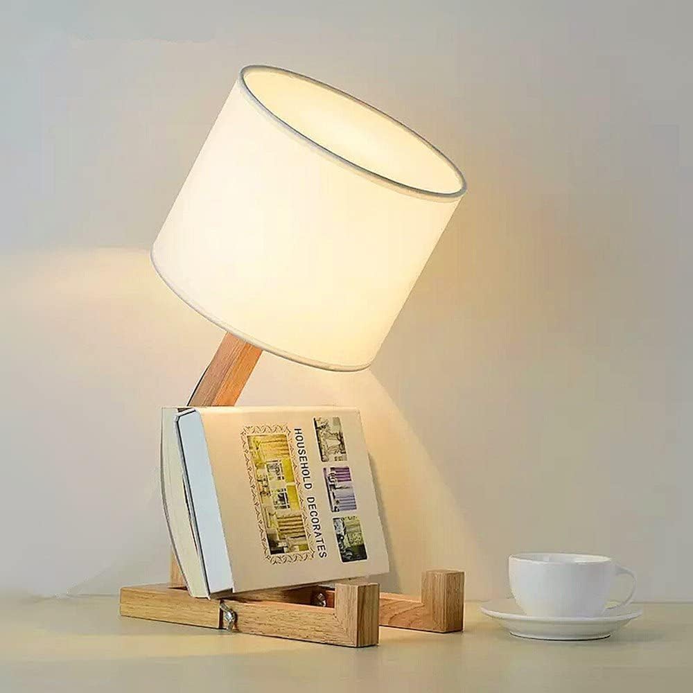 Ineasicer Roboter-nachttischlampe, Kreative Tischlampe Mit Verstellbarem Holzfuß, Moderne E27-schreibtischlampe Fürs Wohnzimmer Mit Stofflampenschirm, Diy-dekolampe Für Schlafzimmer Und Kinderzimmer