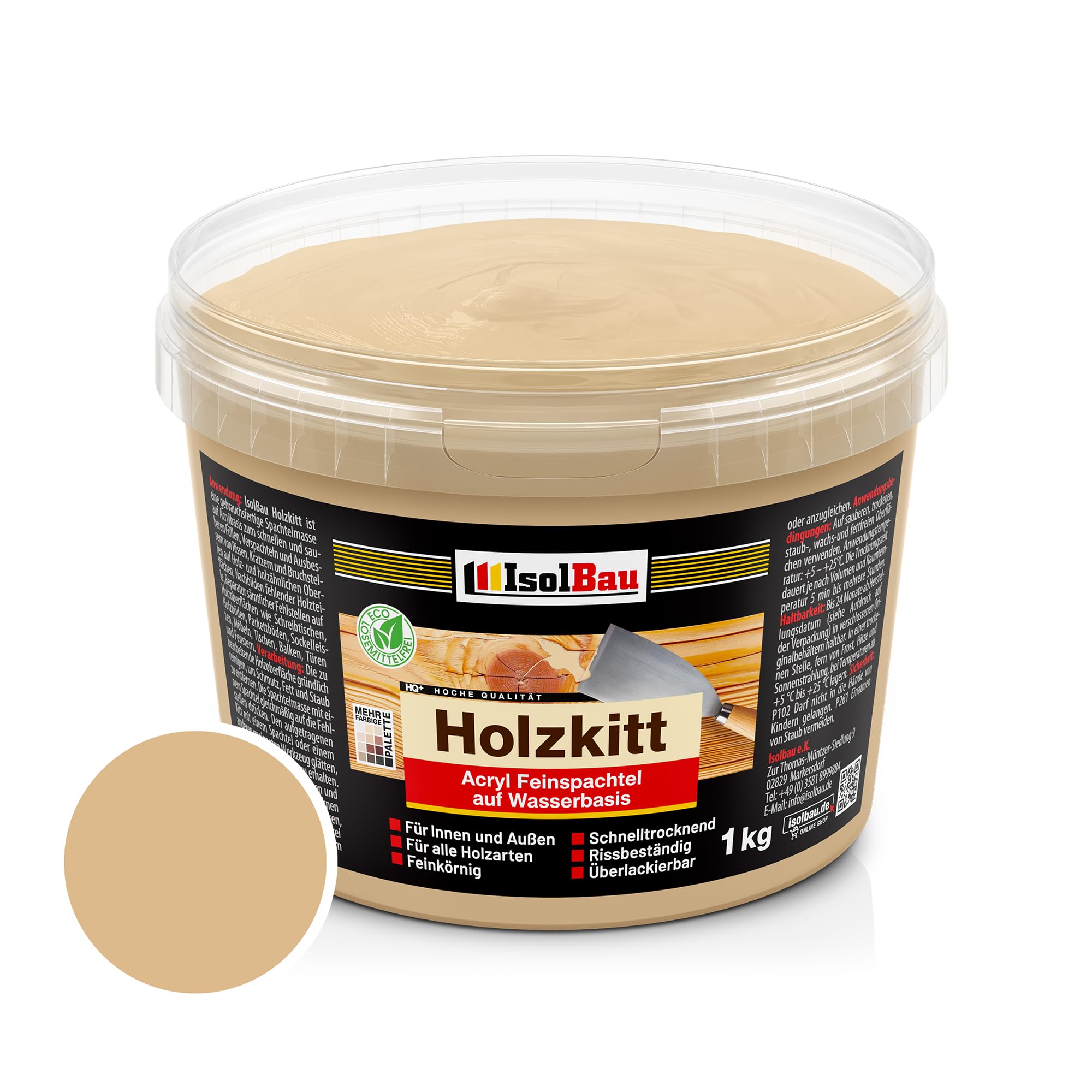 Holzkitt Spachtelmasse Holzspachtelmasse Innen Außen 1 Kg Eiche Hell ( Nr. 18 )