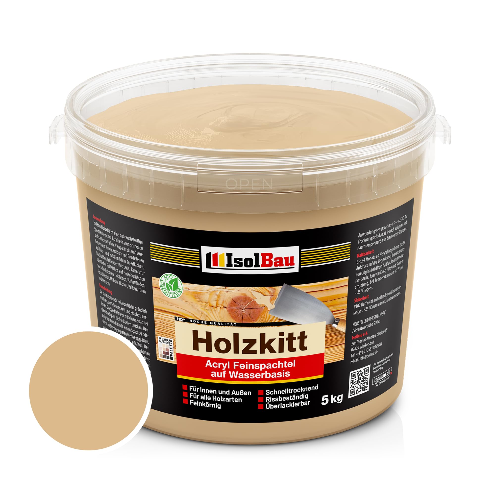 Holzkitt Spachtelmasse Holzspachtelmasse Innen Außen 5 Kg Eiche Hell ( Nr. 18 )
