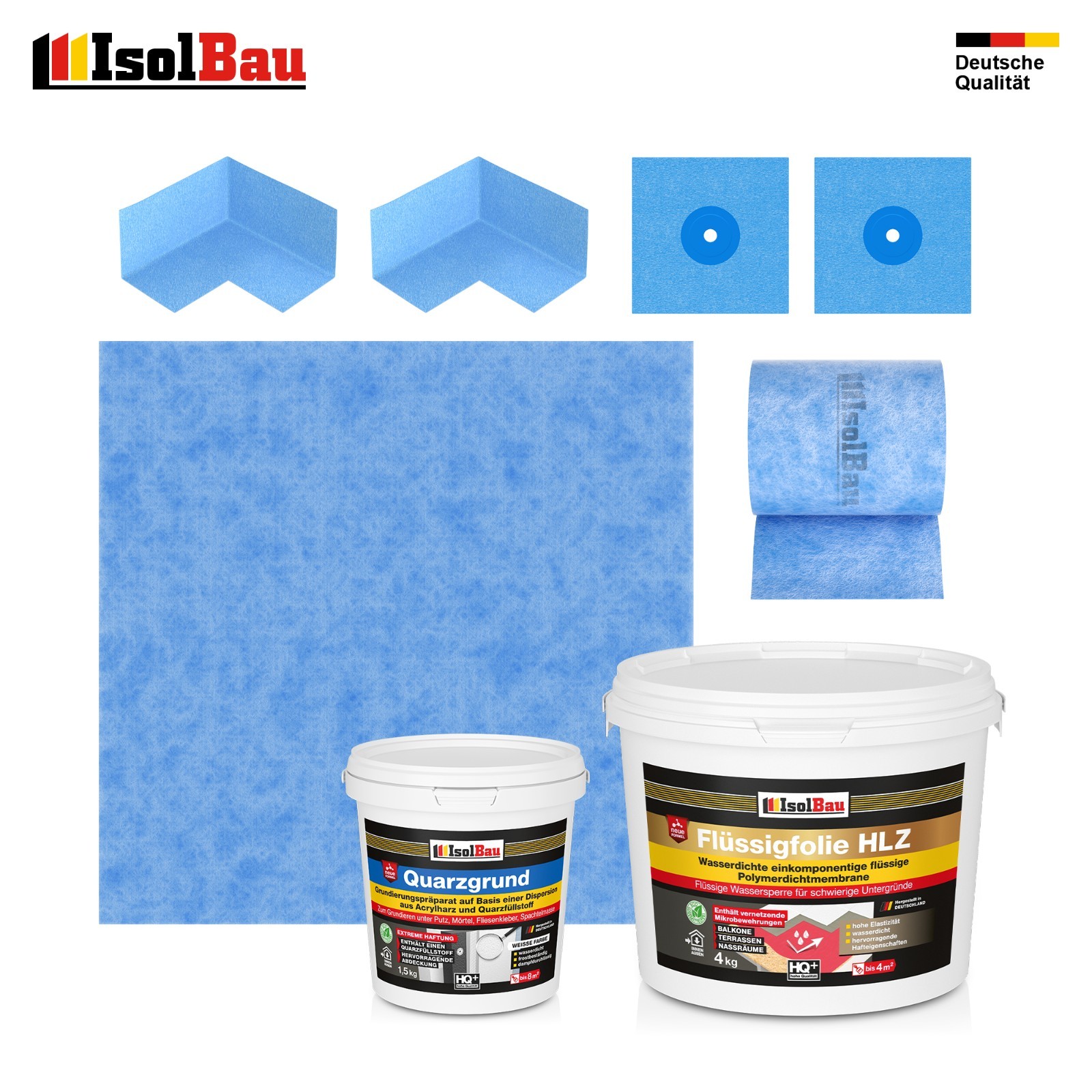 Dichtset Flüssigfolie Hlz 4kg Quarzgrund Dichtband Dichtbahn Balkon Dusche Bad