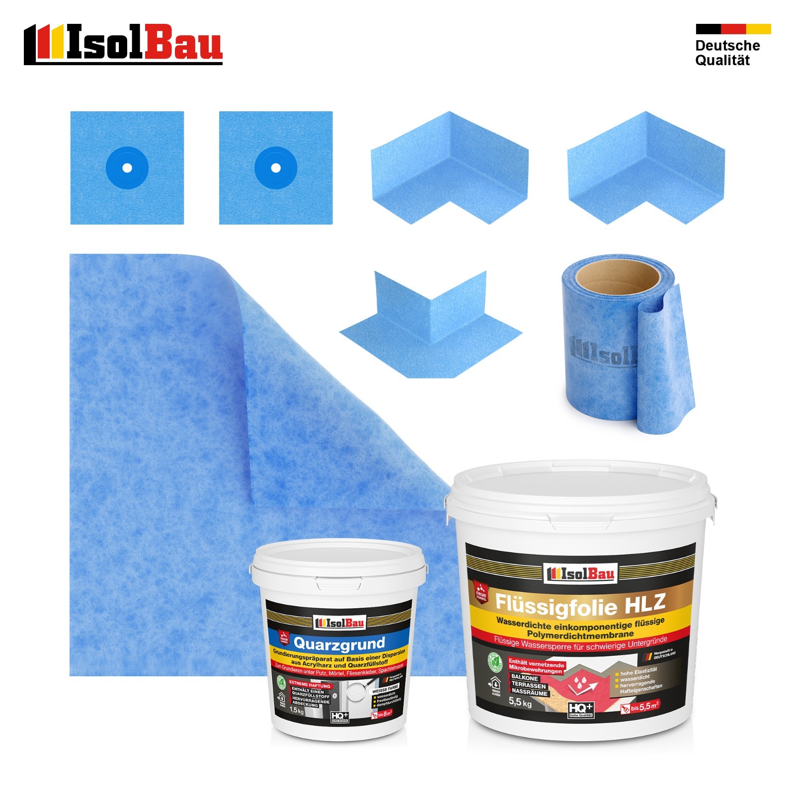 Dichtset Flüssigfolie Hlz 5,5kg Quarzgrund Dichtband Dichtbahn Balkon Bad Dusche