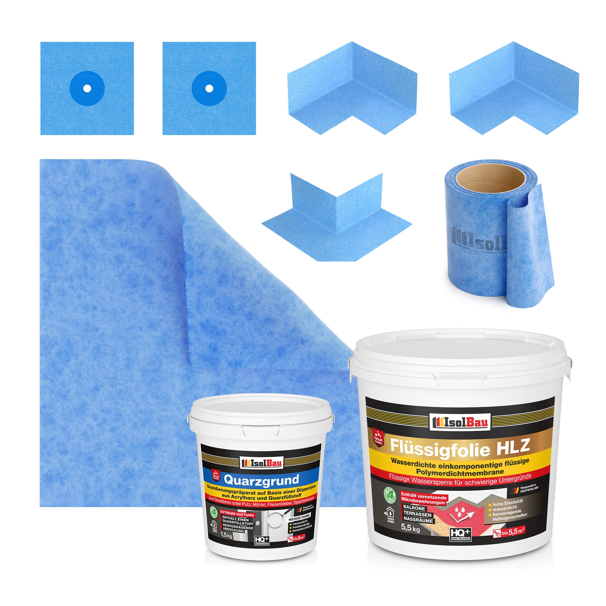 Dichtset Flüssigfolie Hlz 5,5kg Quarzgrund Dichtband Dichtbahn Balkon Dusche Bad