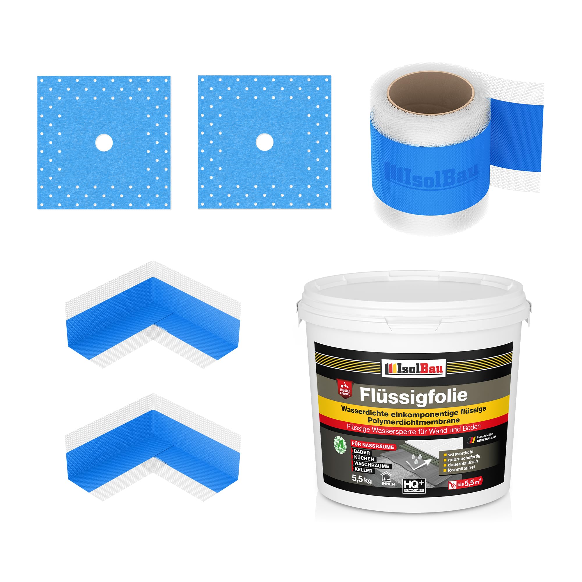 Dichtset Dusche Flüssigfolie 5,5 Kg Abdichtset Dichtband Duschelement Bad Set