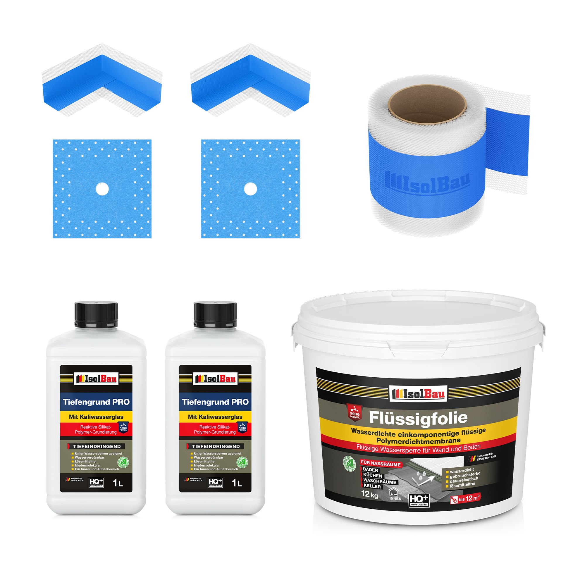 Dichtset Dusche Flüssigfolie 12 Kg Abdichtset Dichtband Bad Duschelement Set