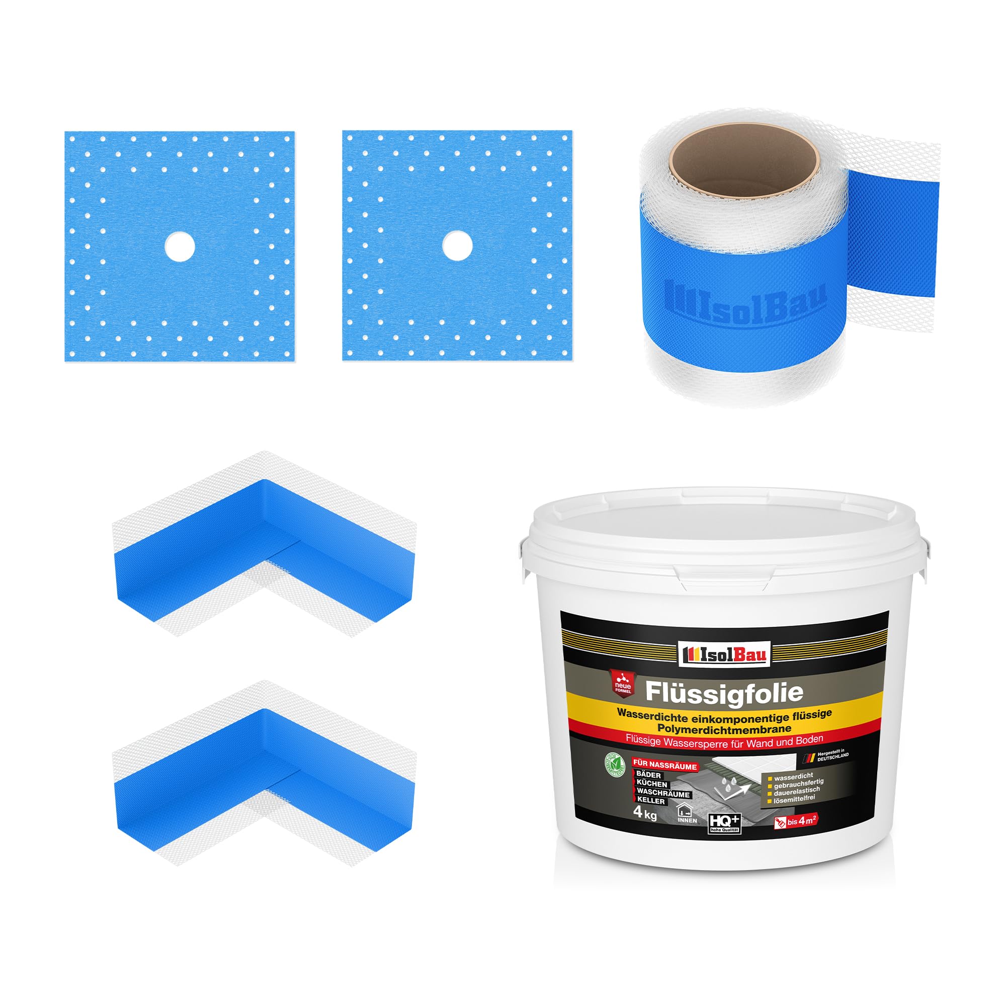Dichtset Dusche Flüssigfolie 4 Kg Abdichtset Dichtband Bad Duschelement Set