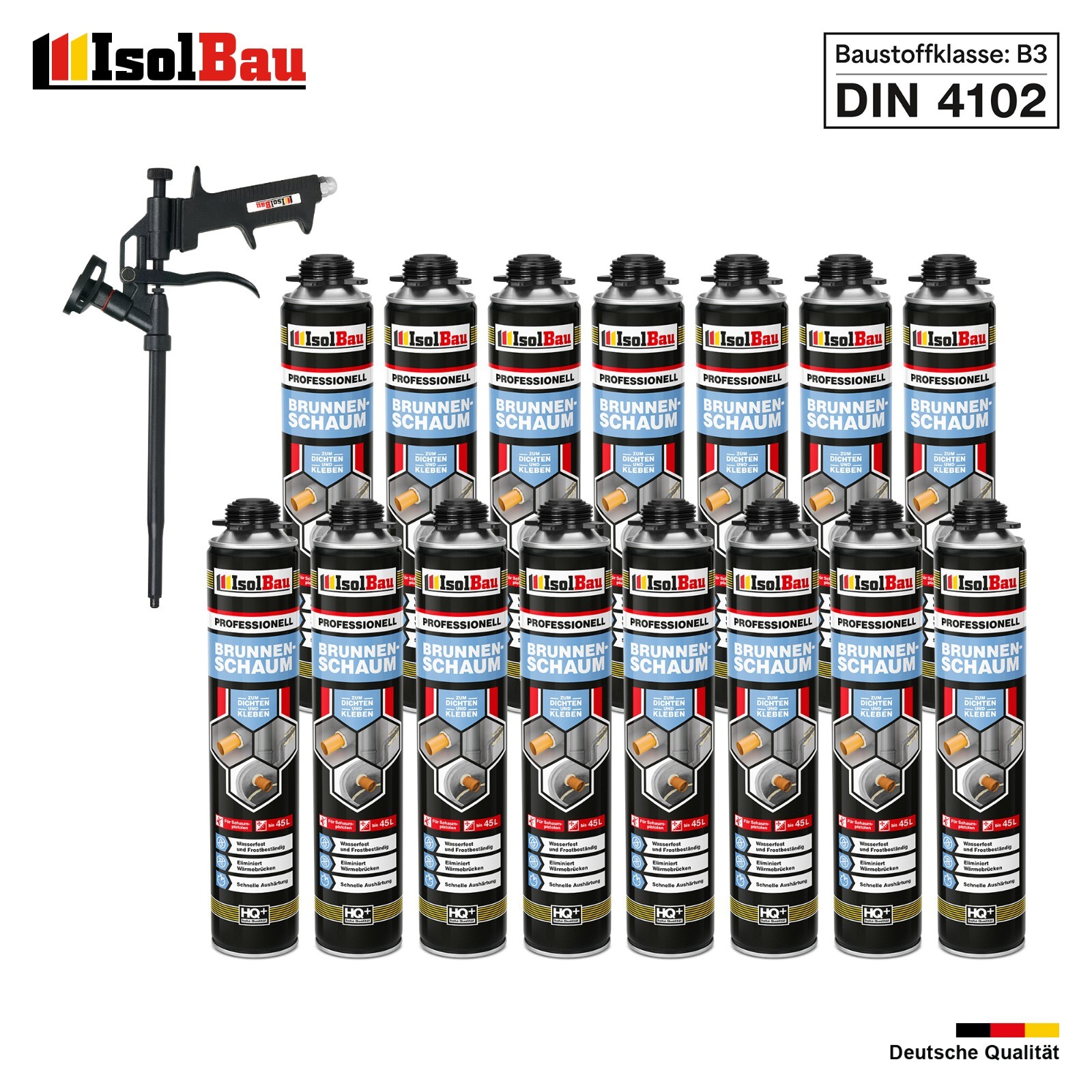 Brunnenschaum 15x 750ml Bauschaum 1x Teflon Pistole Montageschaum Pistolenschaum
