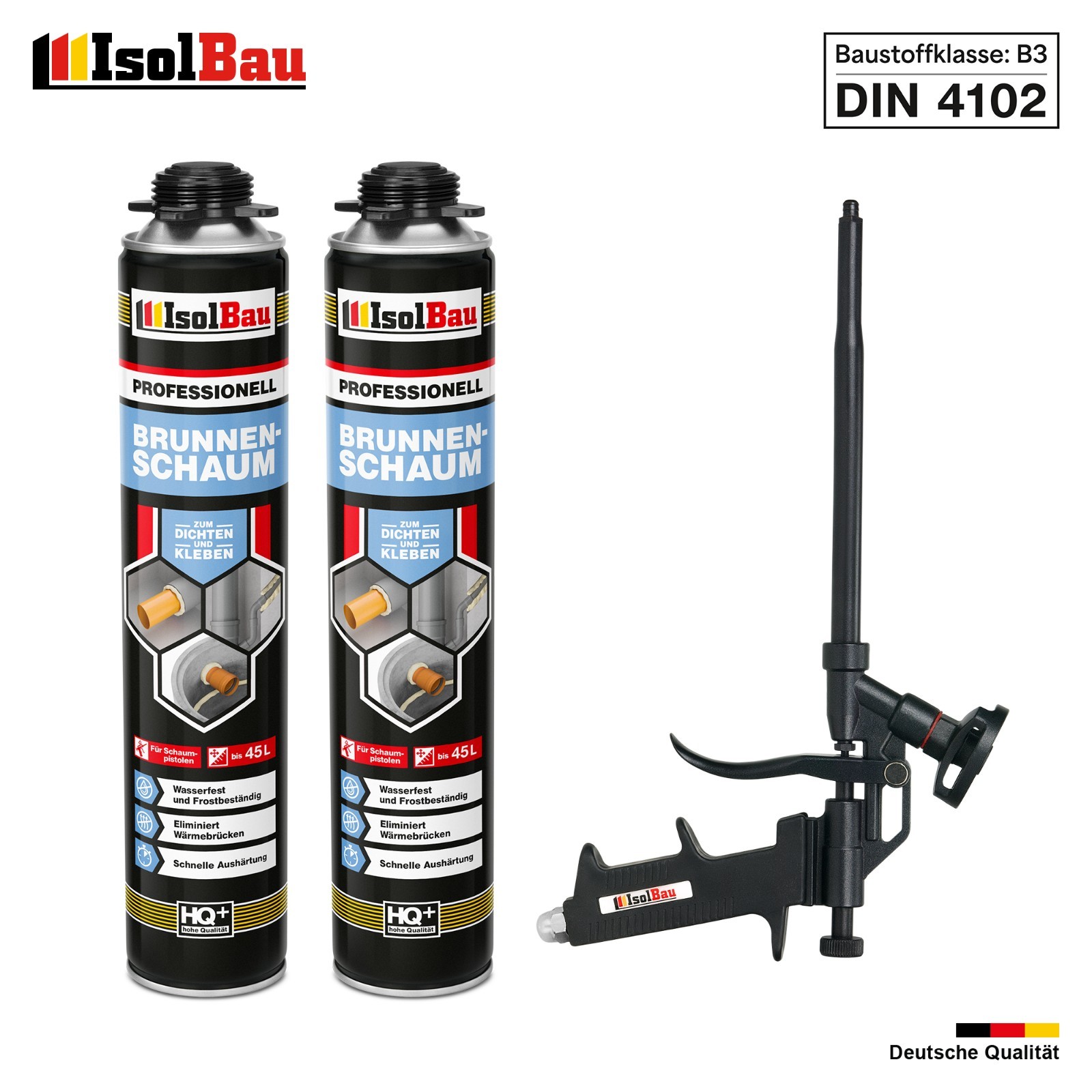 Brunnenschaum 2 X 750ml Bauschaum 1x Teflon Pistole Pistolenschaum Montageschaum