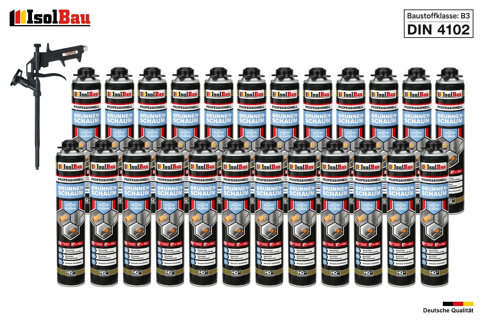 Brunnenschaum 24x 750ml Bauschaum 1x Teflon Pistole Montageschaum Pistolenschaum
