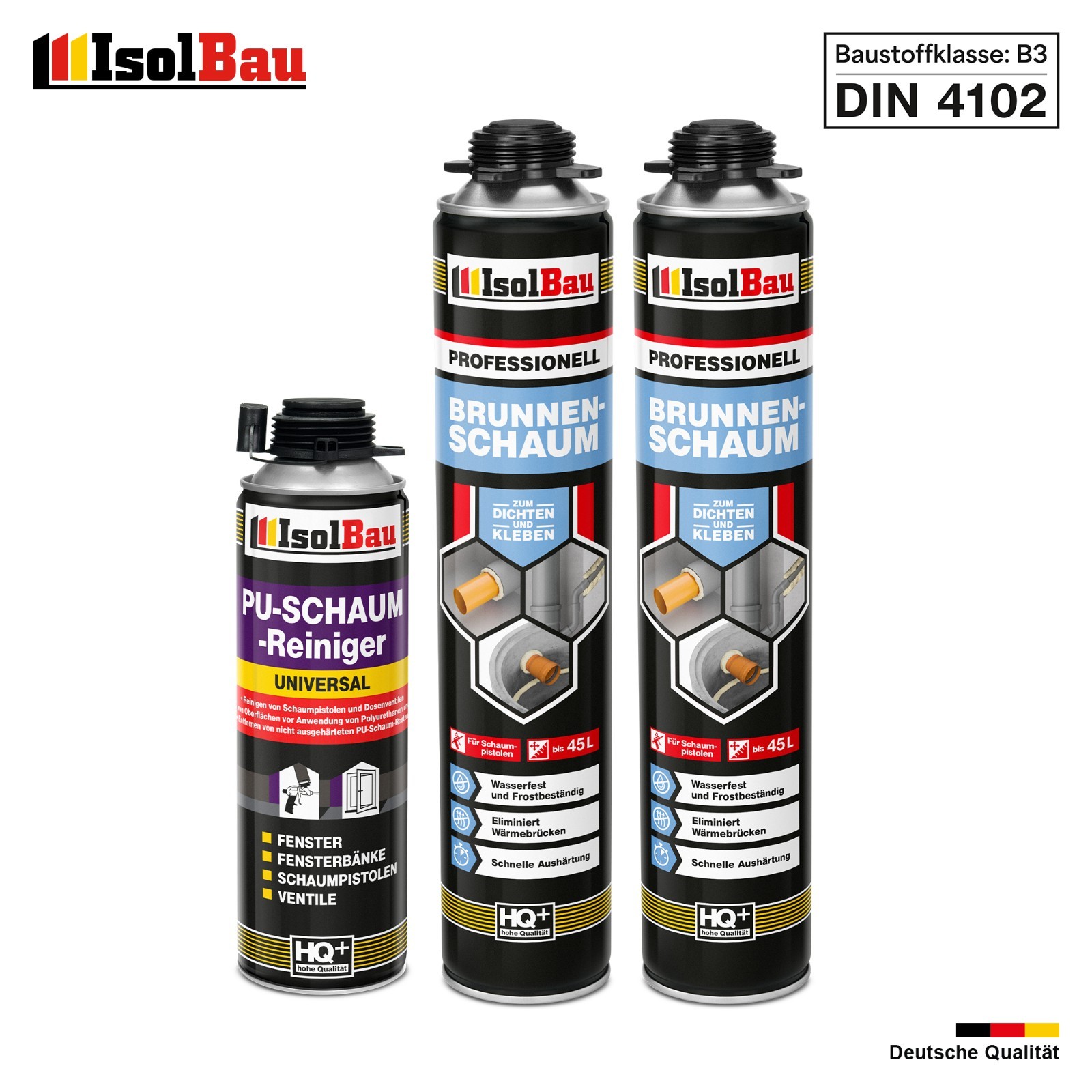 Brunnenschaum 2 X 750ml Bauschaum 1 X Reiniger Pistolenschaum Montageschaum