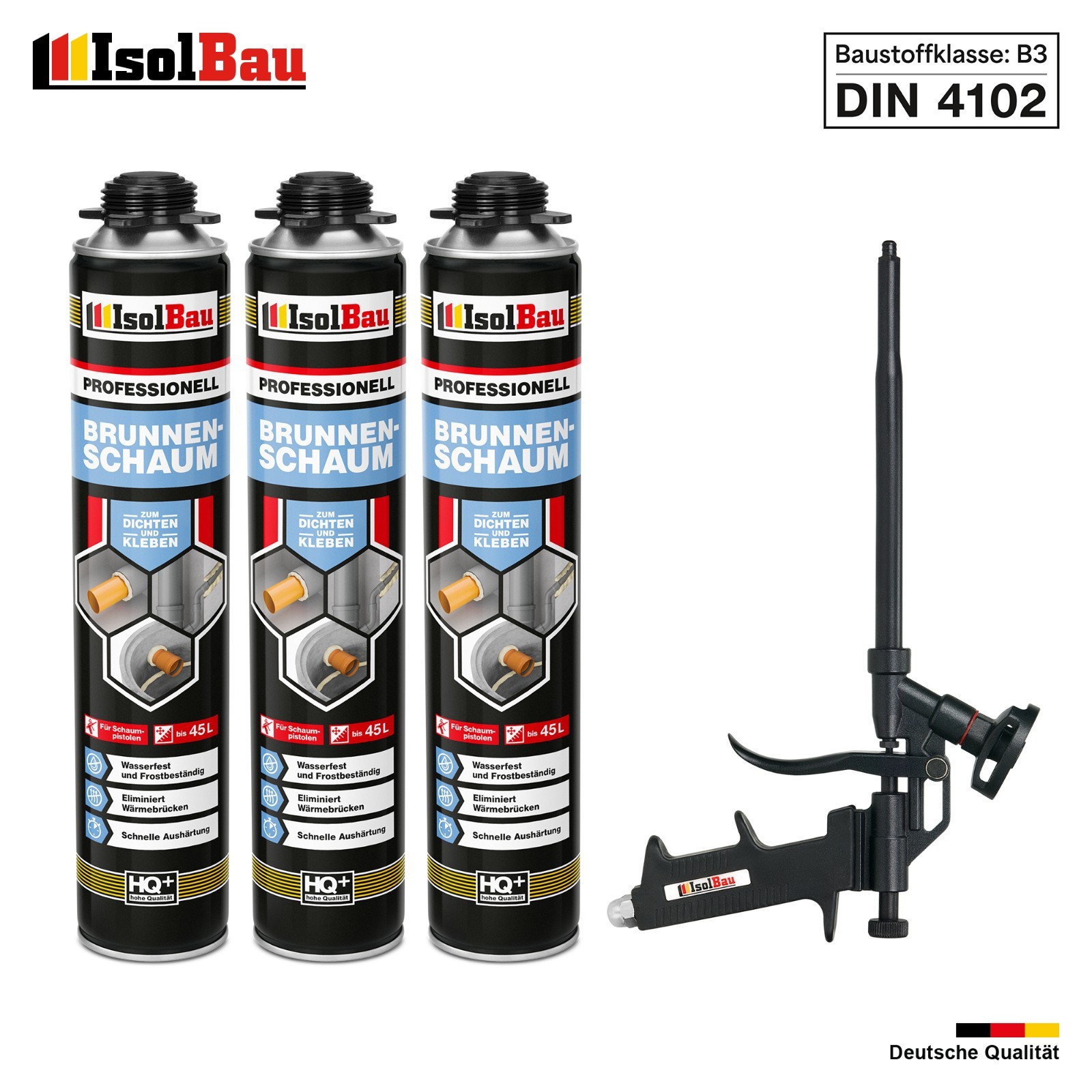 Brunnenschaum 3 X 750ml Bauschaum 1x Teflon Pistole Montageschaum Pistolenschaum