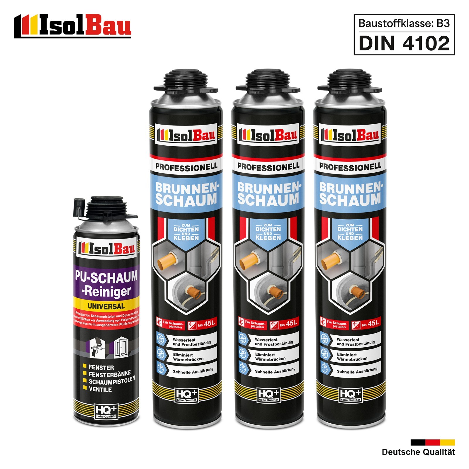 Brunnenschaum 3 X 750ml Bauschaum 1 X Reiniger Montageschaum Pistolenschaum