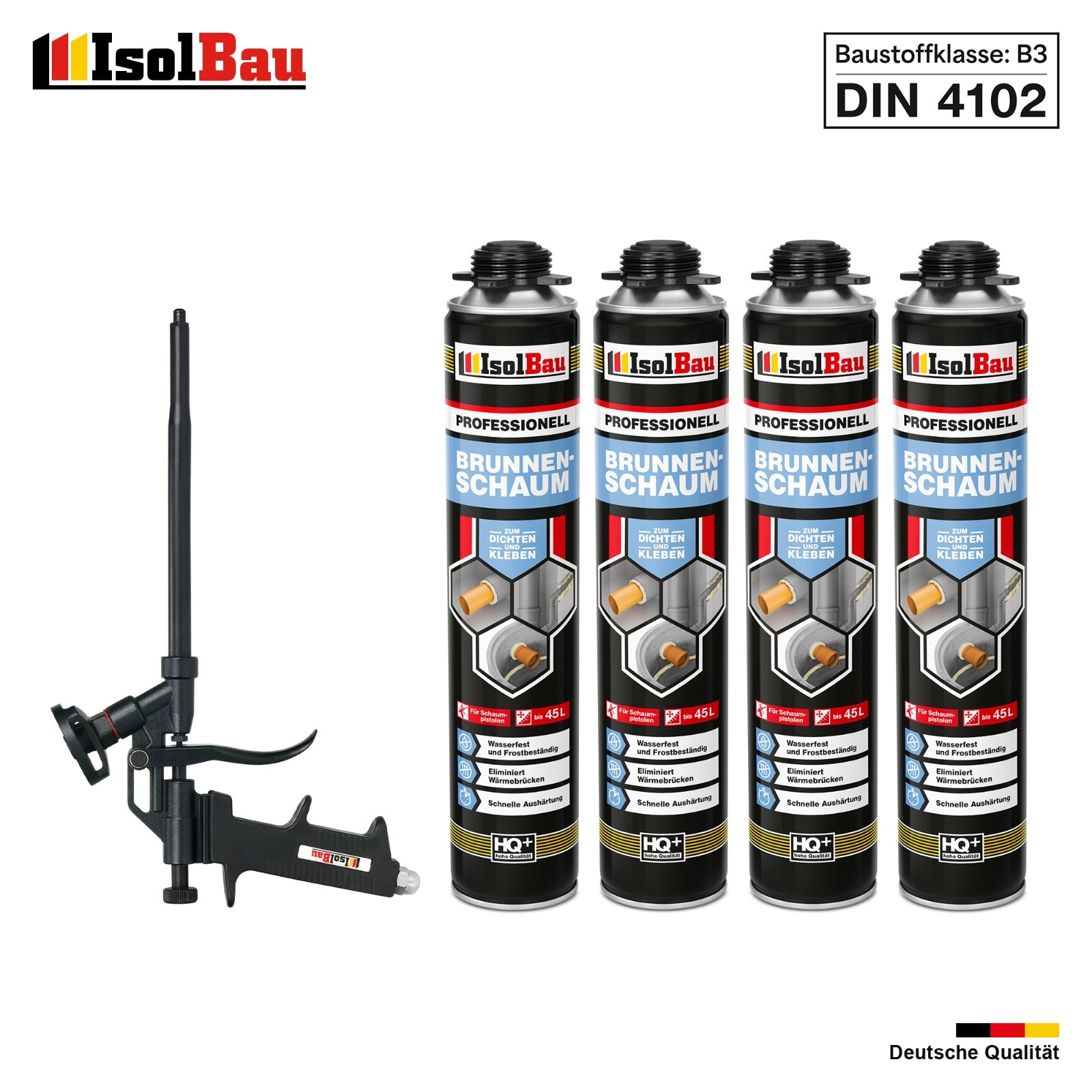 Brunnenschaum 4 X 750ml Bauschaum 1x Teflon Pistole Montageschaum Pistolenschaum