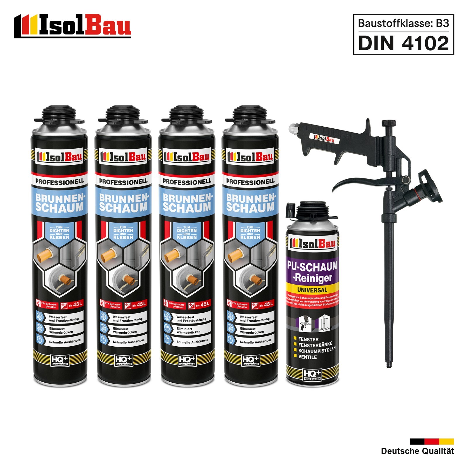 Brunnenschaum 4 X 750ml Bauschaum 1 X Reiniger Schaum Pistole Montageschaum